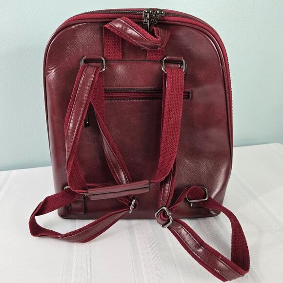 Backpack Mid-Sized Burgundy Hard Shell Faux Leather Zipper Closure Adj Straps - Picture 3 of 8